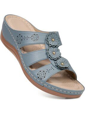 Women's Blue Summer Comfortable Walking Platform Slide Sandals Casual Dressy